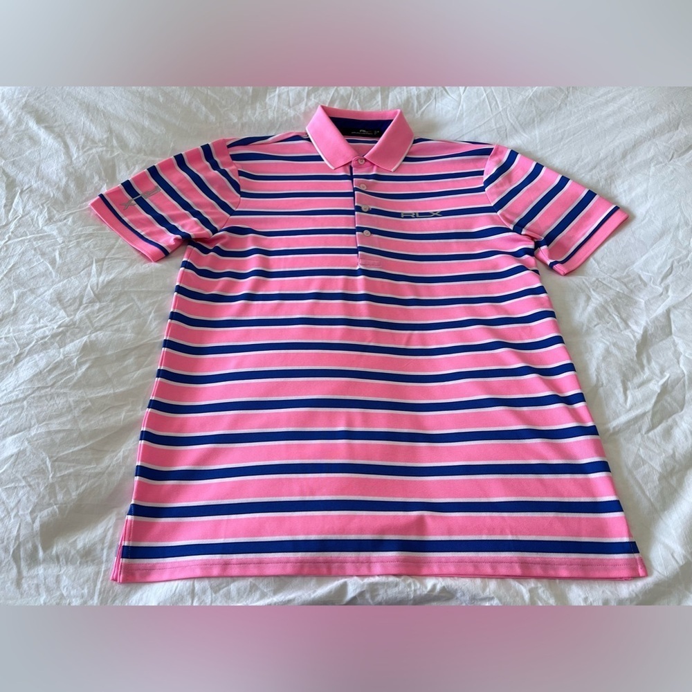 RLX Ralph Lauren | Men’s M | Polo Stripes Pink Blue 3 Button Collar Shirt